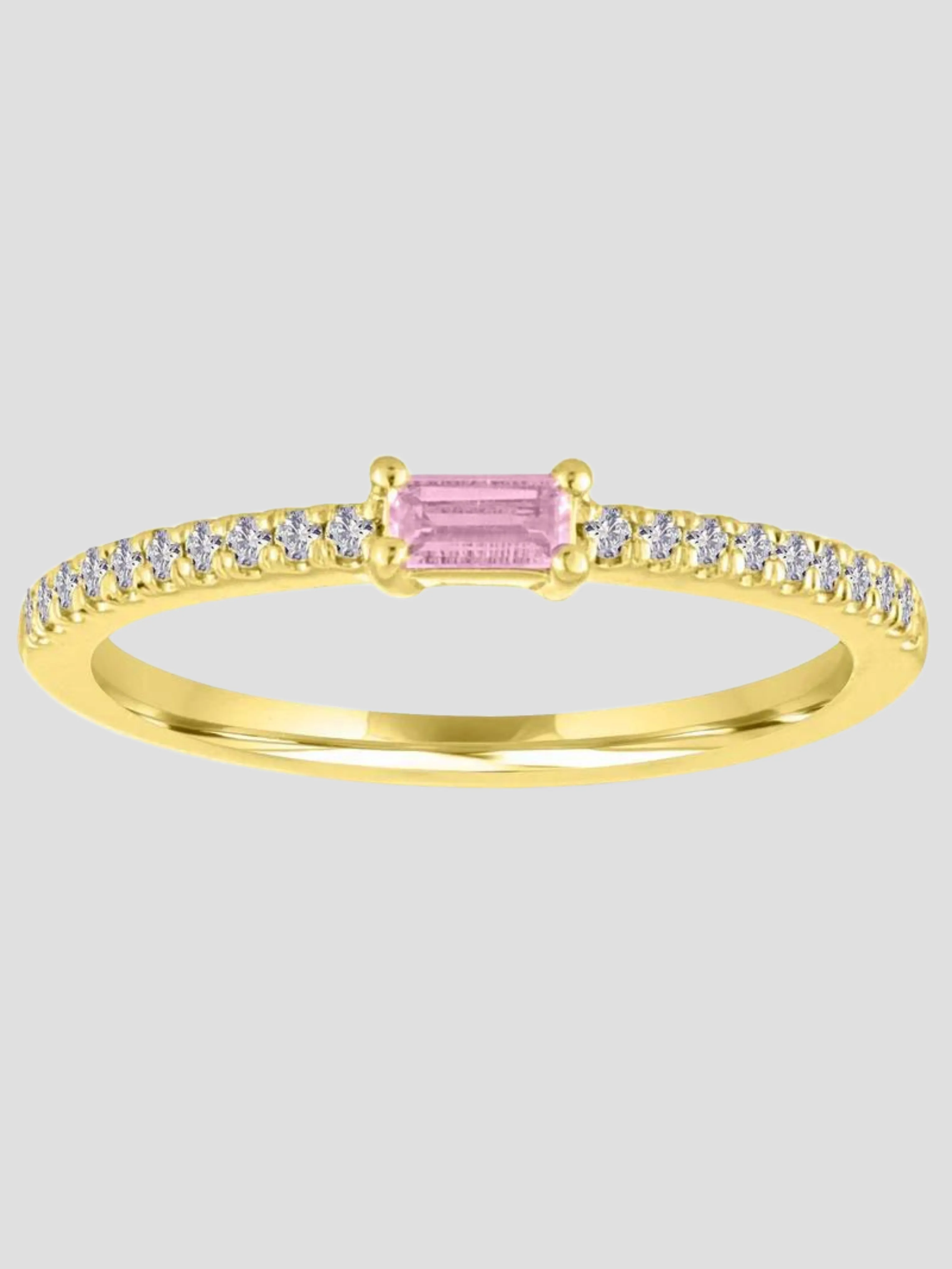 Julia Baguette Birthstone Ring - Yellow Gold & Pink