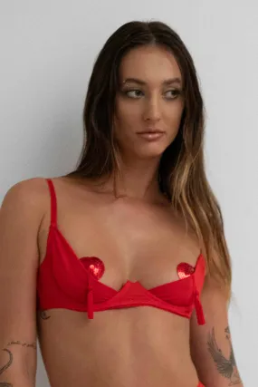 Kayla Quarter Cup Open Bra Red