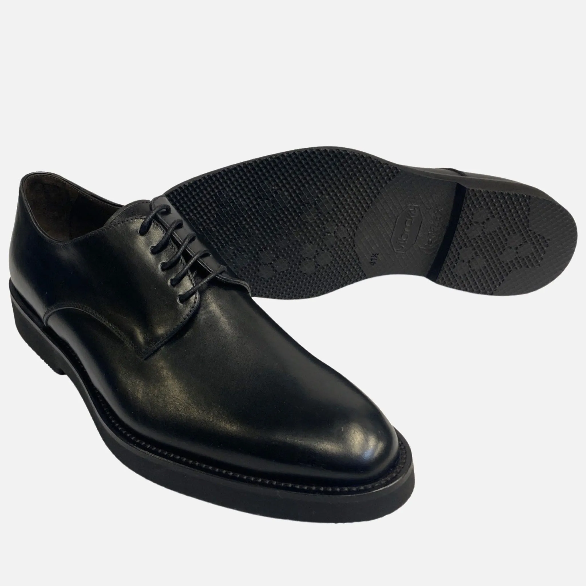 La Ferra Black Italian Plain Toe Shoe - Vibram Outsole | Clearance