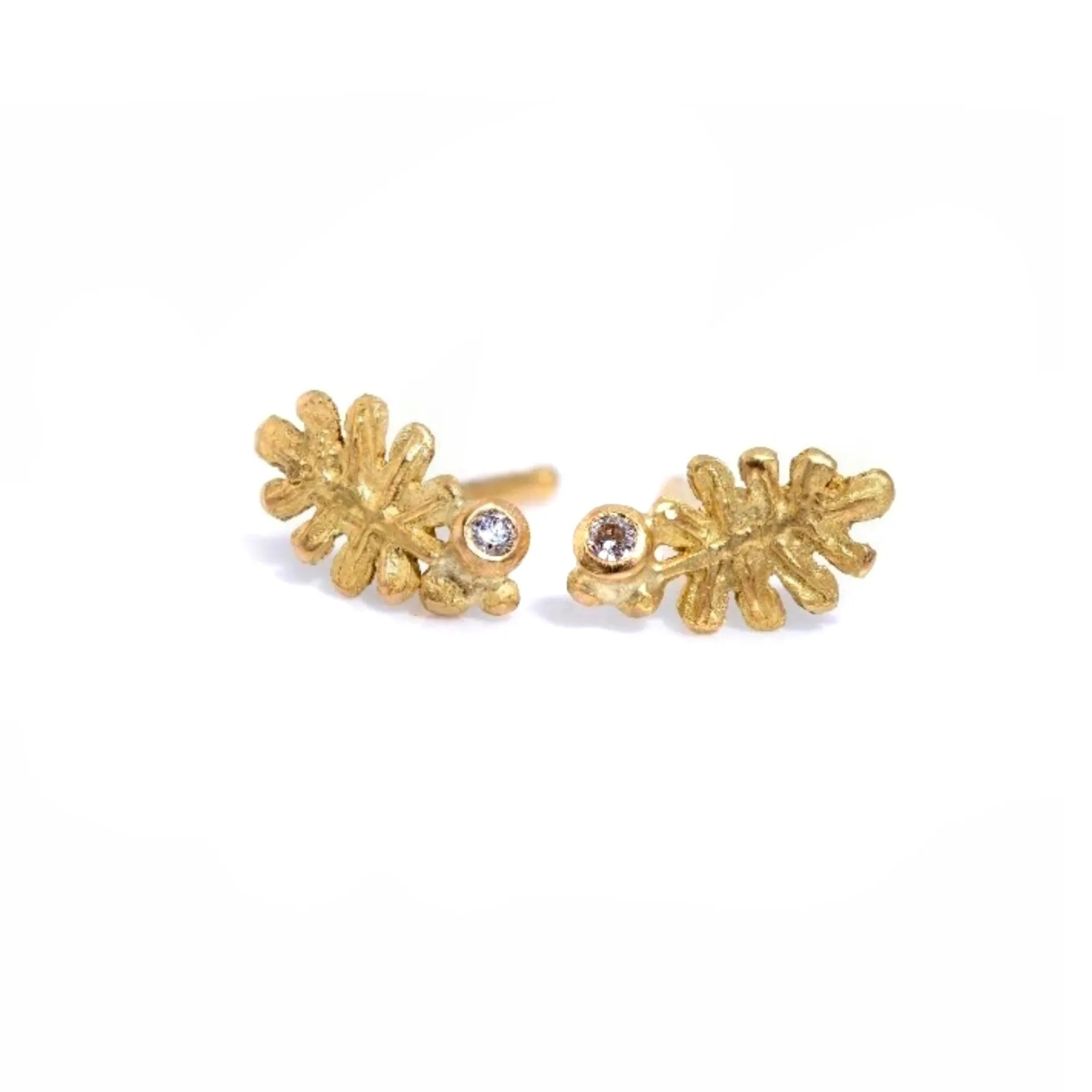 Leaf & Diamond Stud Earrings