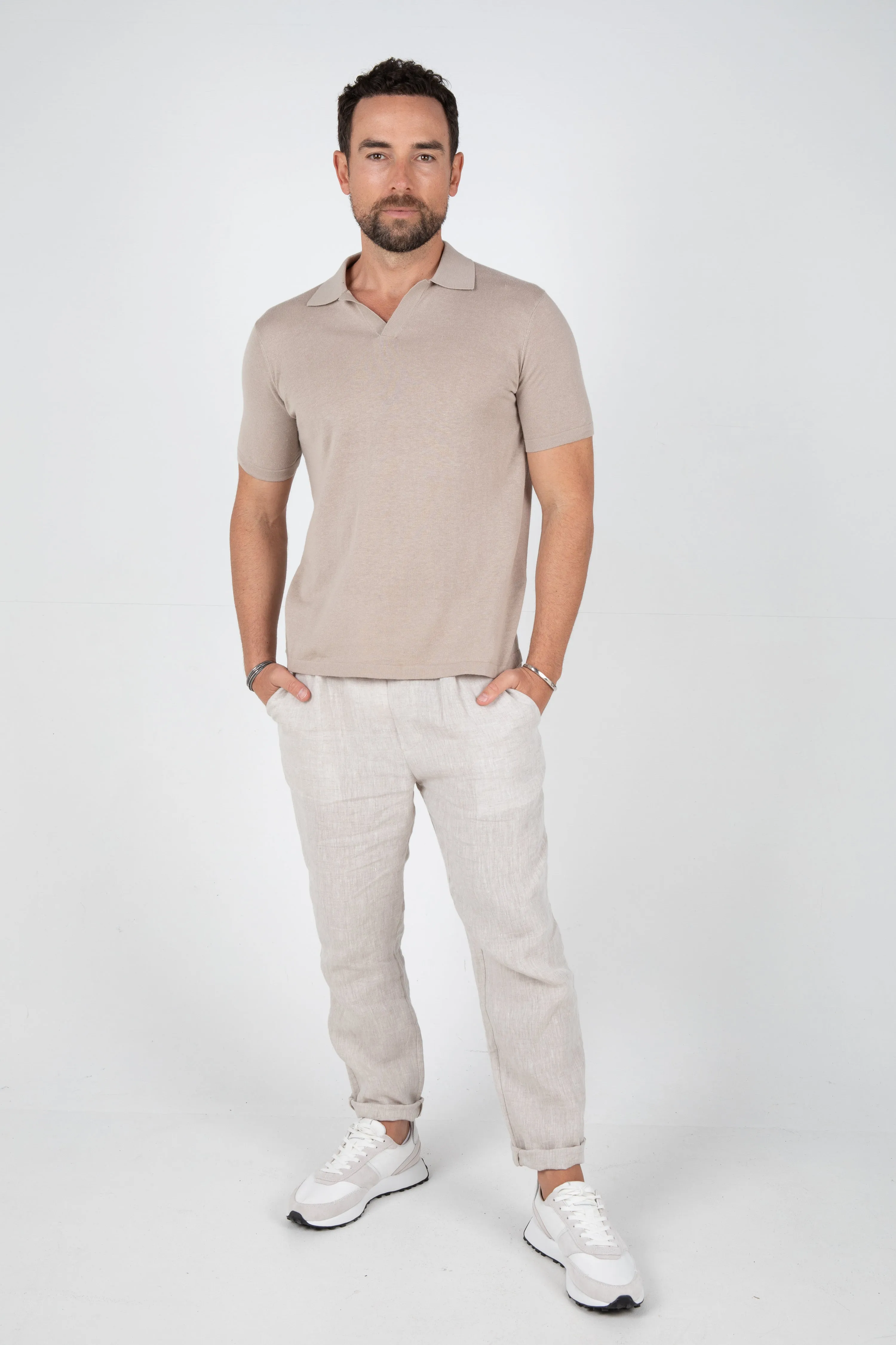 MAVERICK KNITTED POLO - SAND