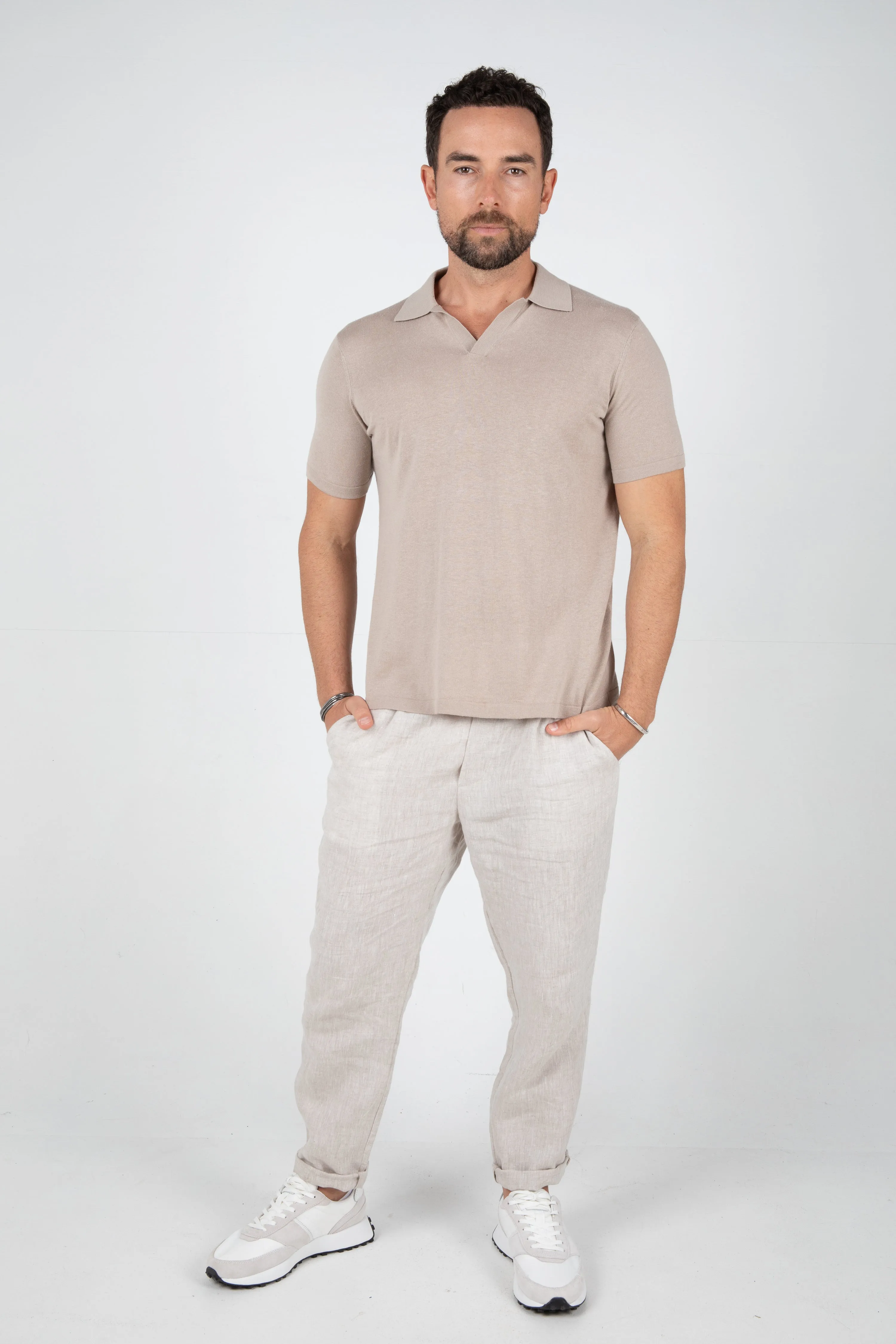 MAVERICK KNITTED POLO - SAND