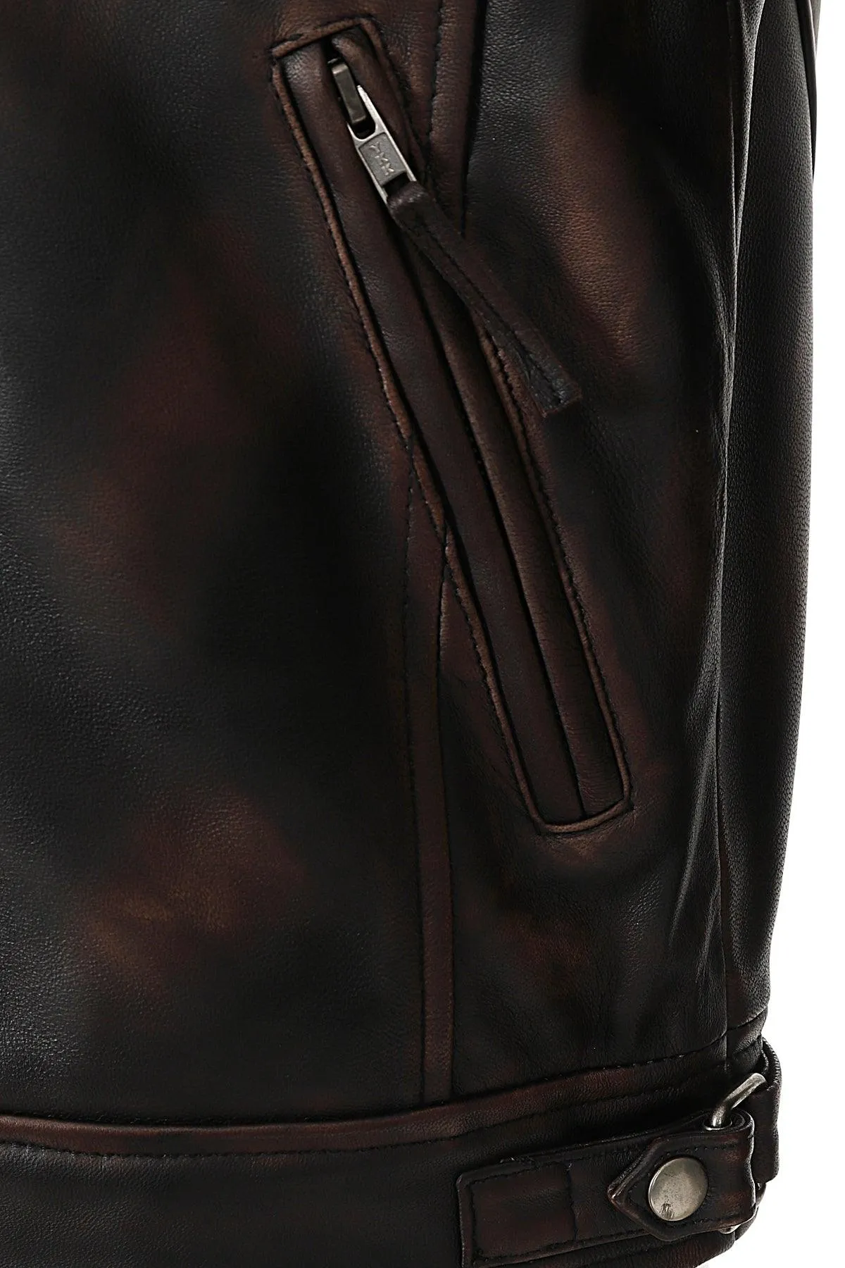 Men's Brown Real Leather Biker Jacket Slim Fit - 'LEE'