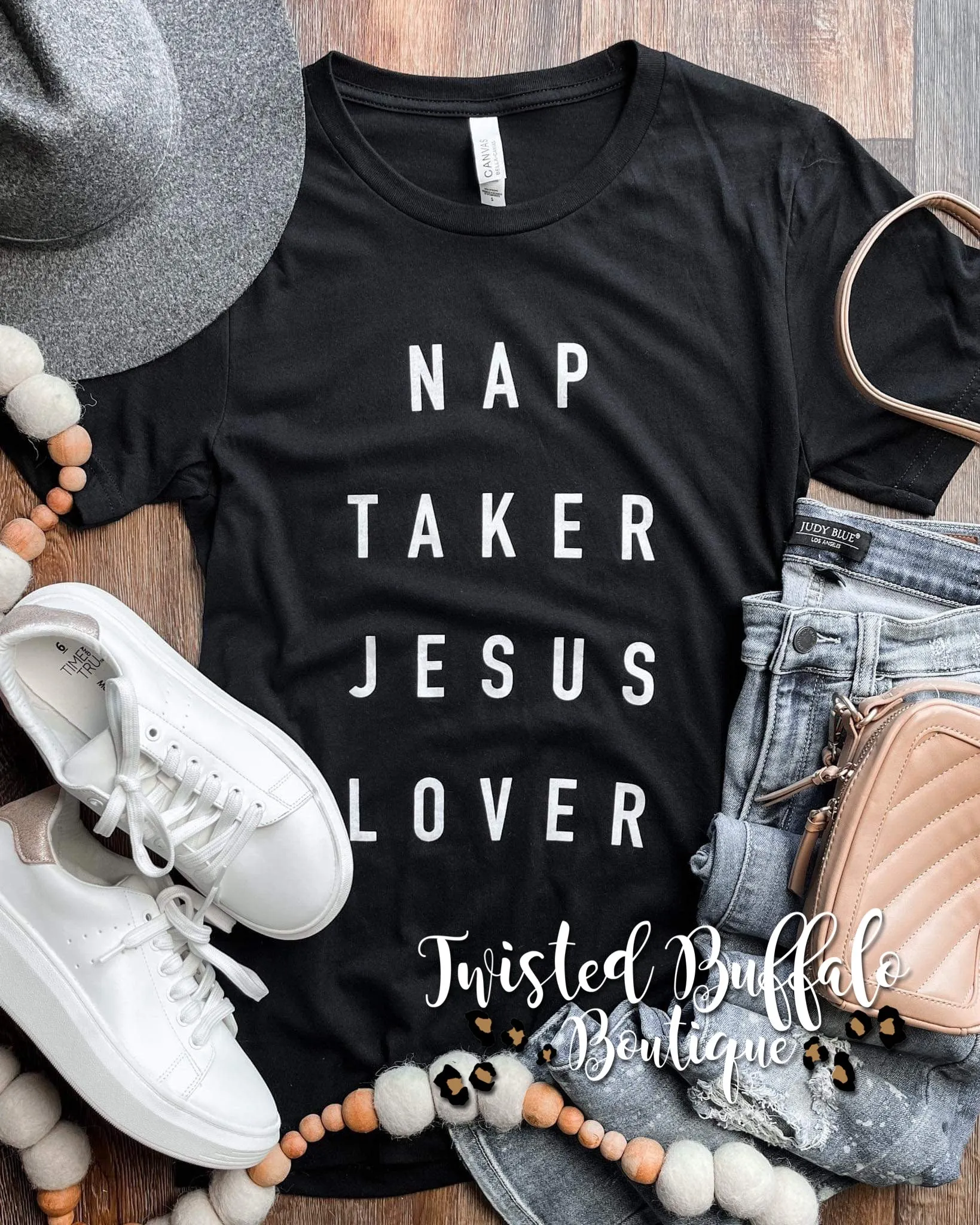 {NAP TAKER JESUS LOVER} Black Crew Neck Tee