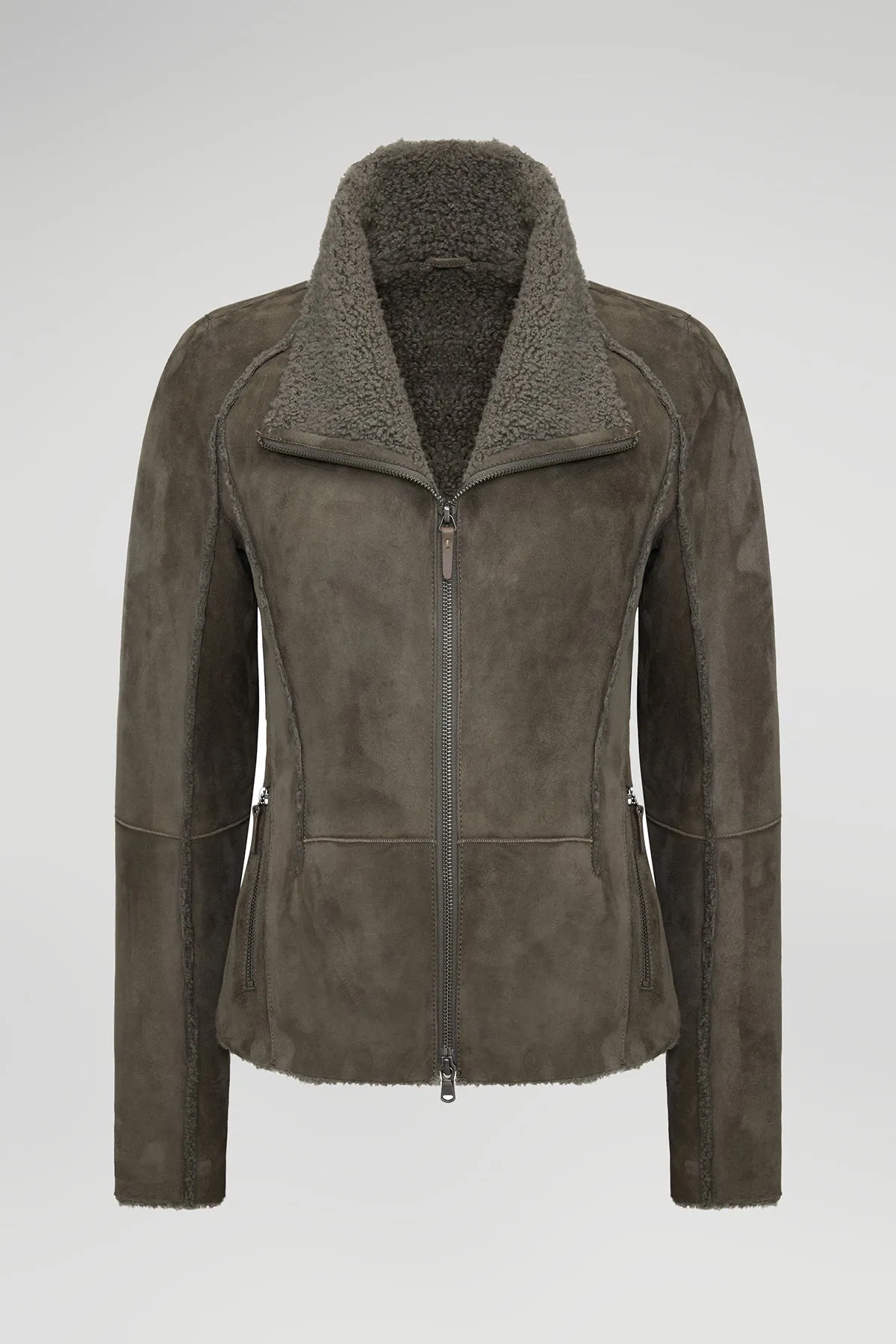 Nicole - Grey Stone Shearling Jacket