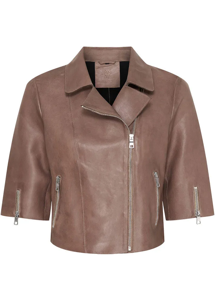 Notyz Cropped Jacket 11226 Deep Taupe with Shiny Silver