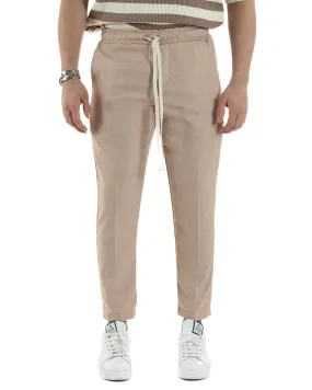 Pantaloni Uomo Pantalaccio Jogger Morbido Viscosa Beige Coulisse Elastico In Vita GIOSAL-P6039A