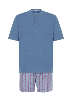 Pijama Hombre Corto Tapeta Punto Liso Tela Cuadros - Azul 3603_30