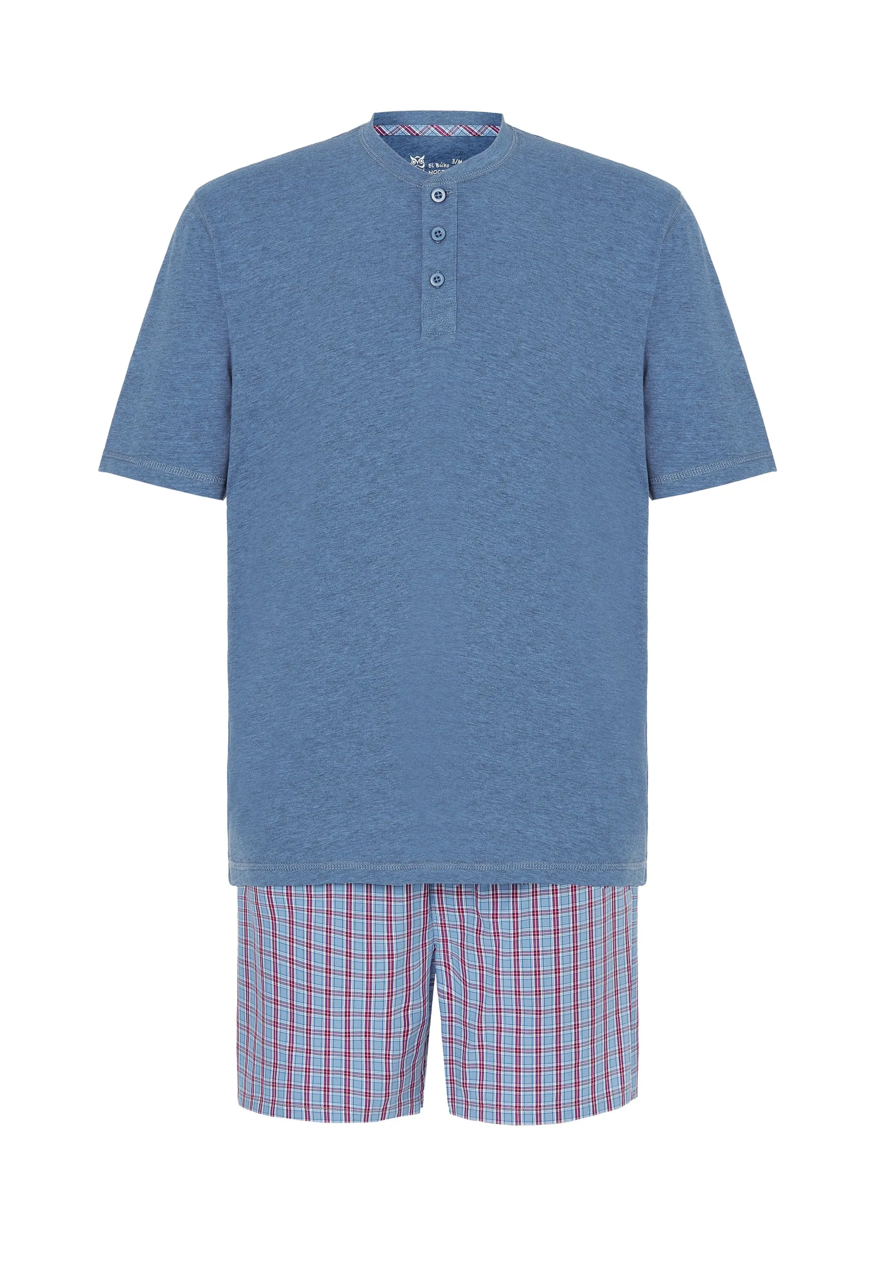 Pijama Hombre Corto Tapeta Punto Liso Tela Cuadros - Azul 3603_30