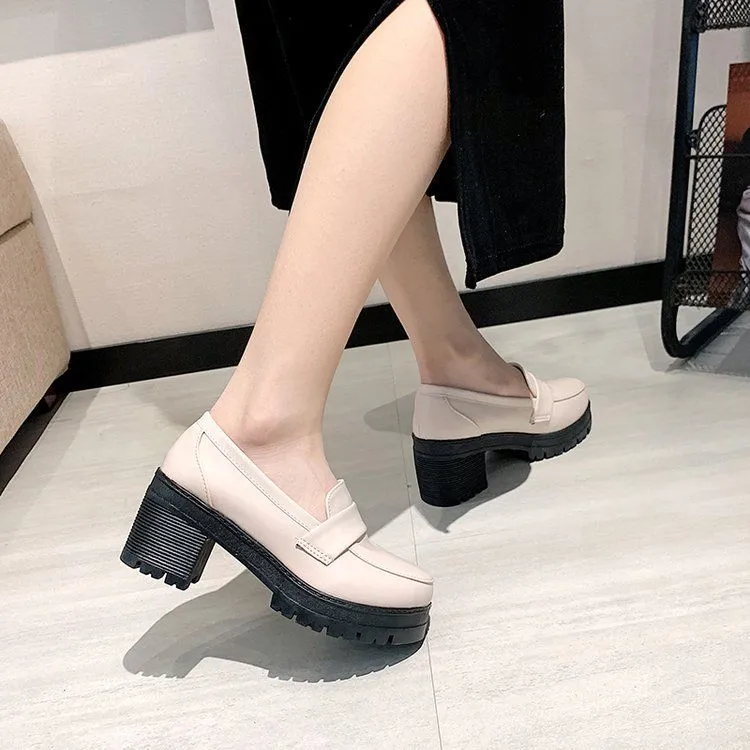 Plain Platform Chunky Heel Loafers BH24