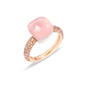 Pomellato - Nudo Classic - Stackable Ring with Rose Quartz and Brown Diamonds, 18k Rose Gold