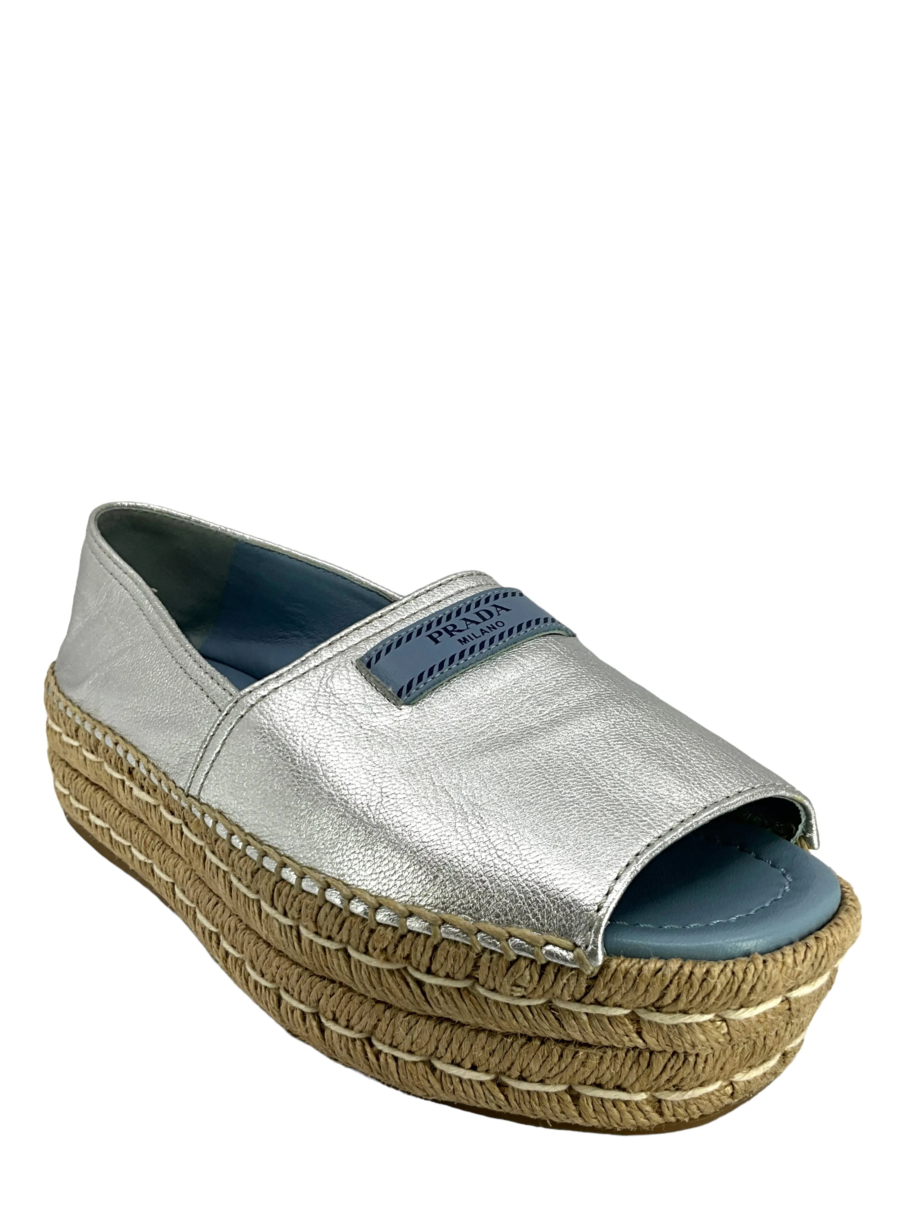 PRADA Metallic Double-Sole Espadrille Sandals Size 8