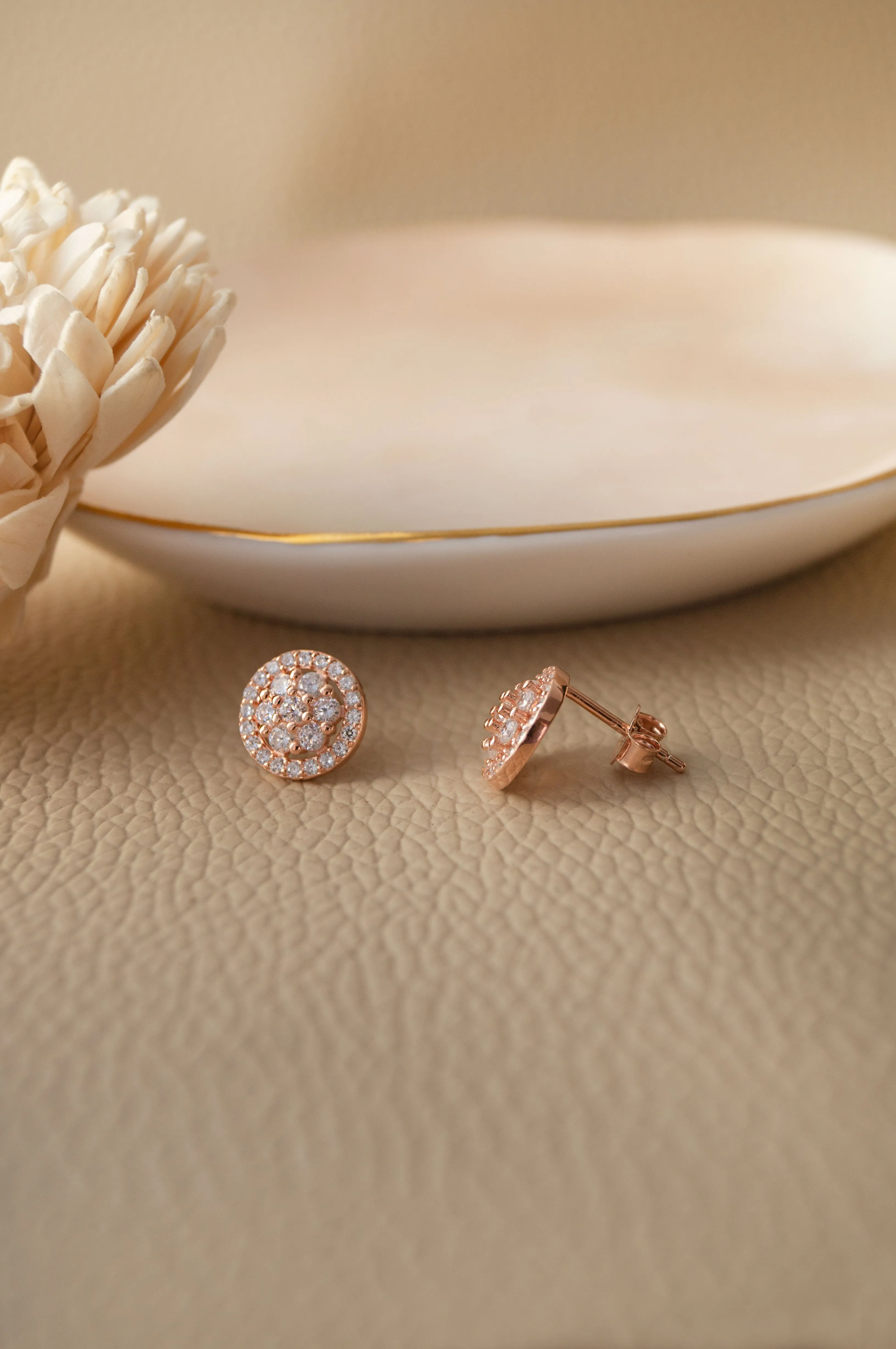 Radiant Cluster Rose Gold Plated Sterling Silver Stud Earrings