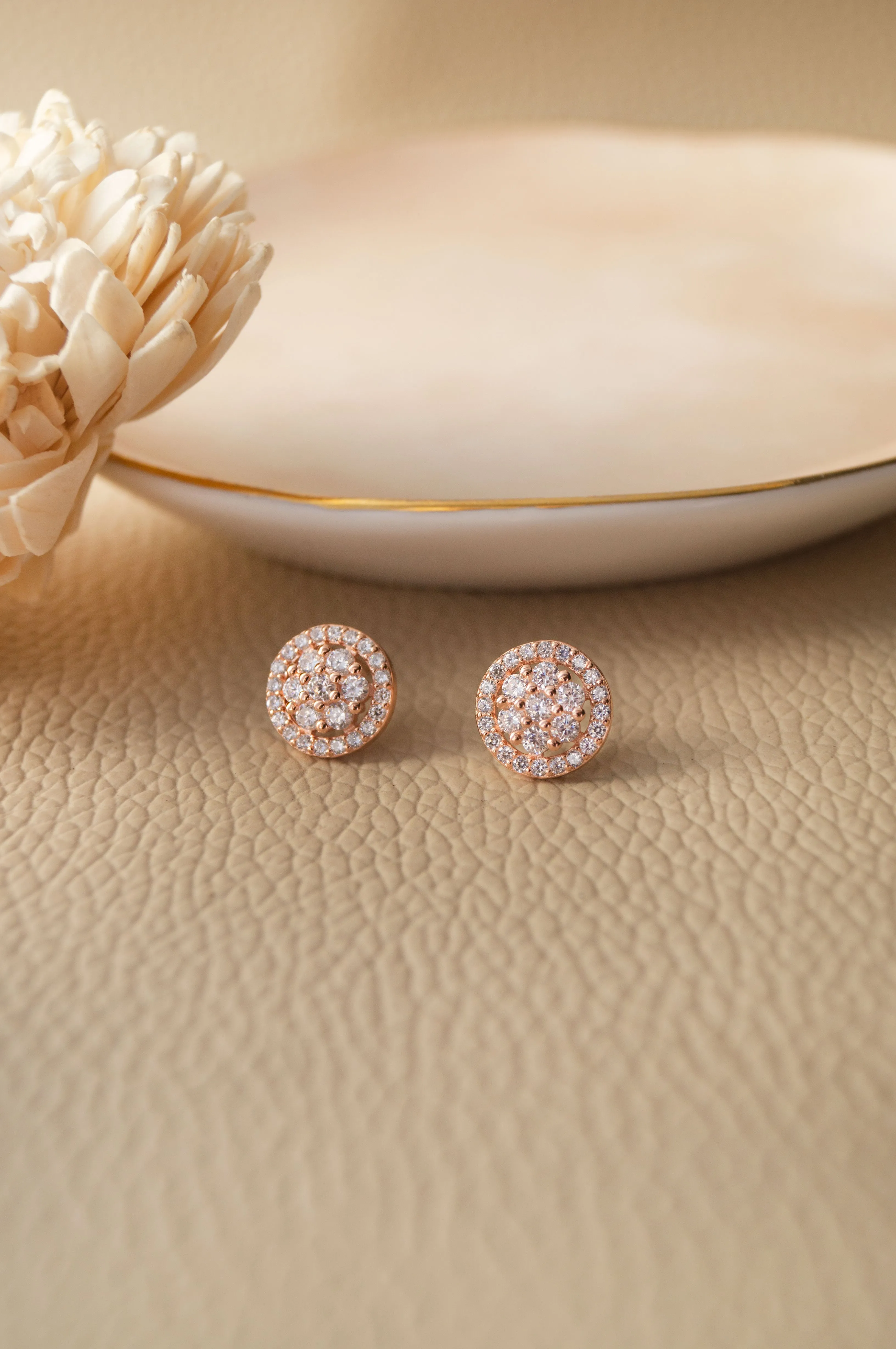 Radiant Cluster Rose Gold Plated Sterling Silver Stud Earrings