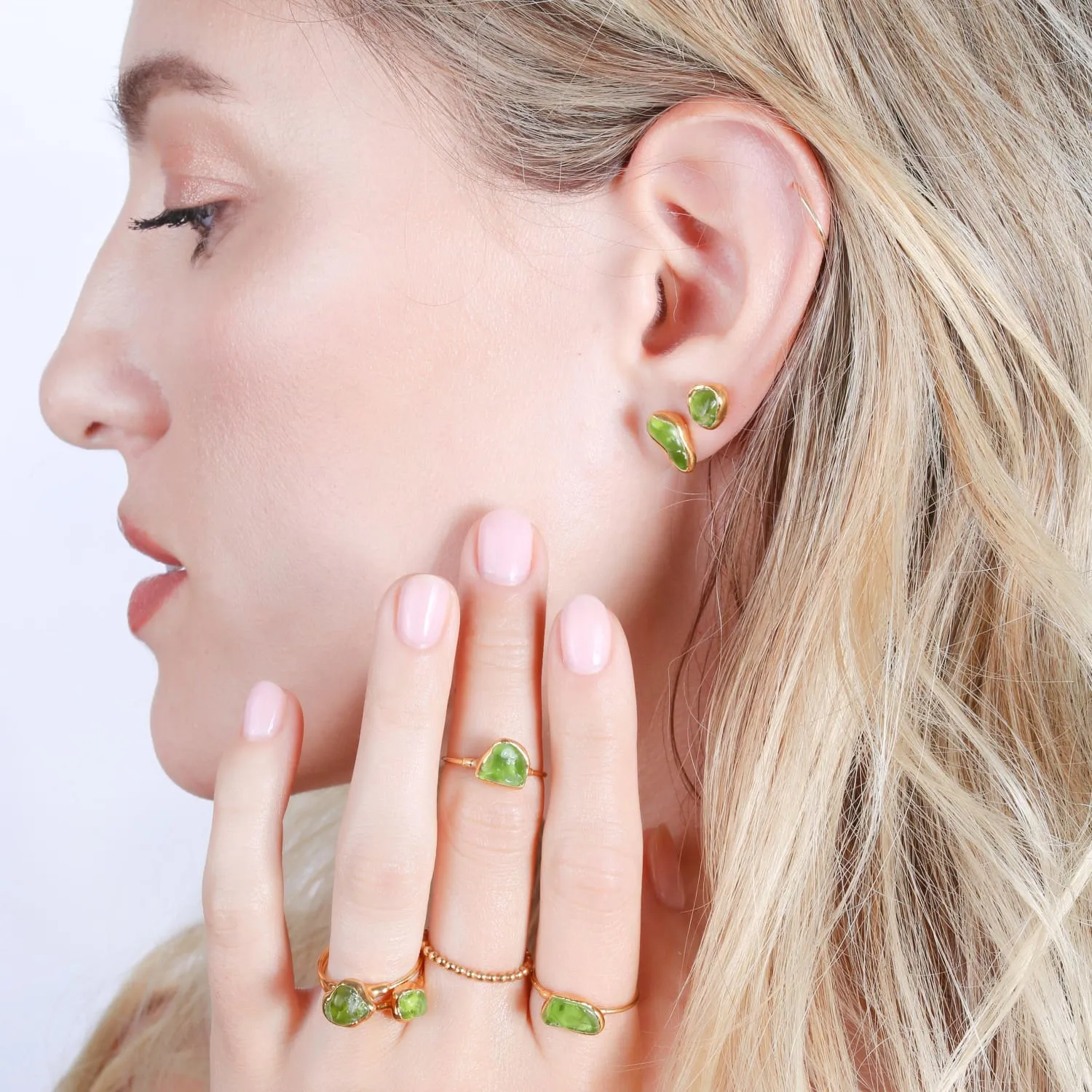 Raw Peridot Ring in Yellow Gold