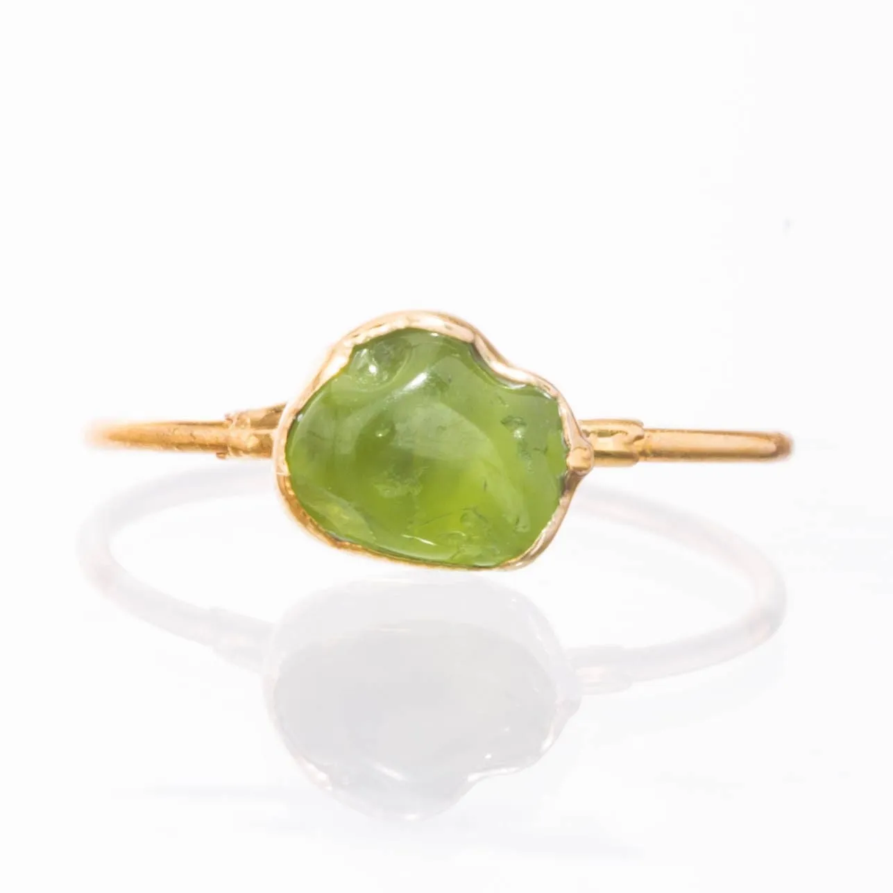 Raw Peridot Ring in Yellow Gold