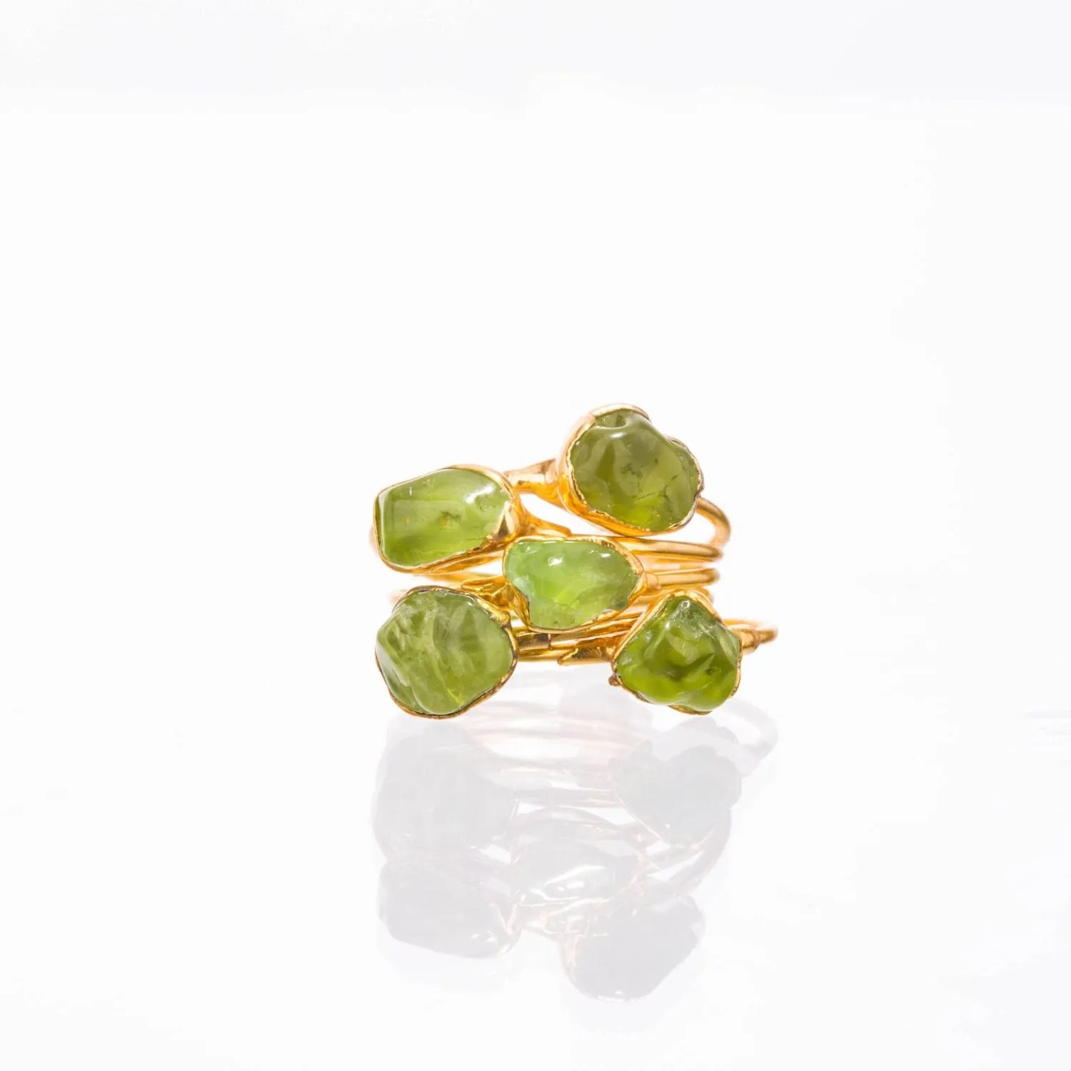 Raw Peridot Ring in Yellow Gold