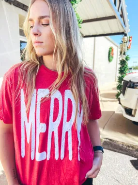 {RED MERRY} Holiday Fav! Heather Red Crew Neck Tee