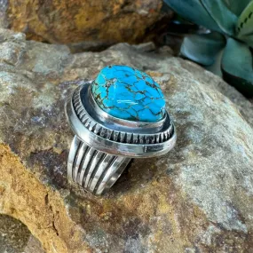 Red Mountain Turquoise Sterling Silver Ring by Leonard Nez Size 7.75