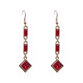 Red Stone Art Deco Style Drop Earrings