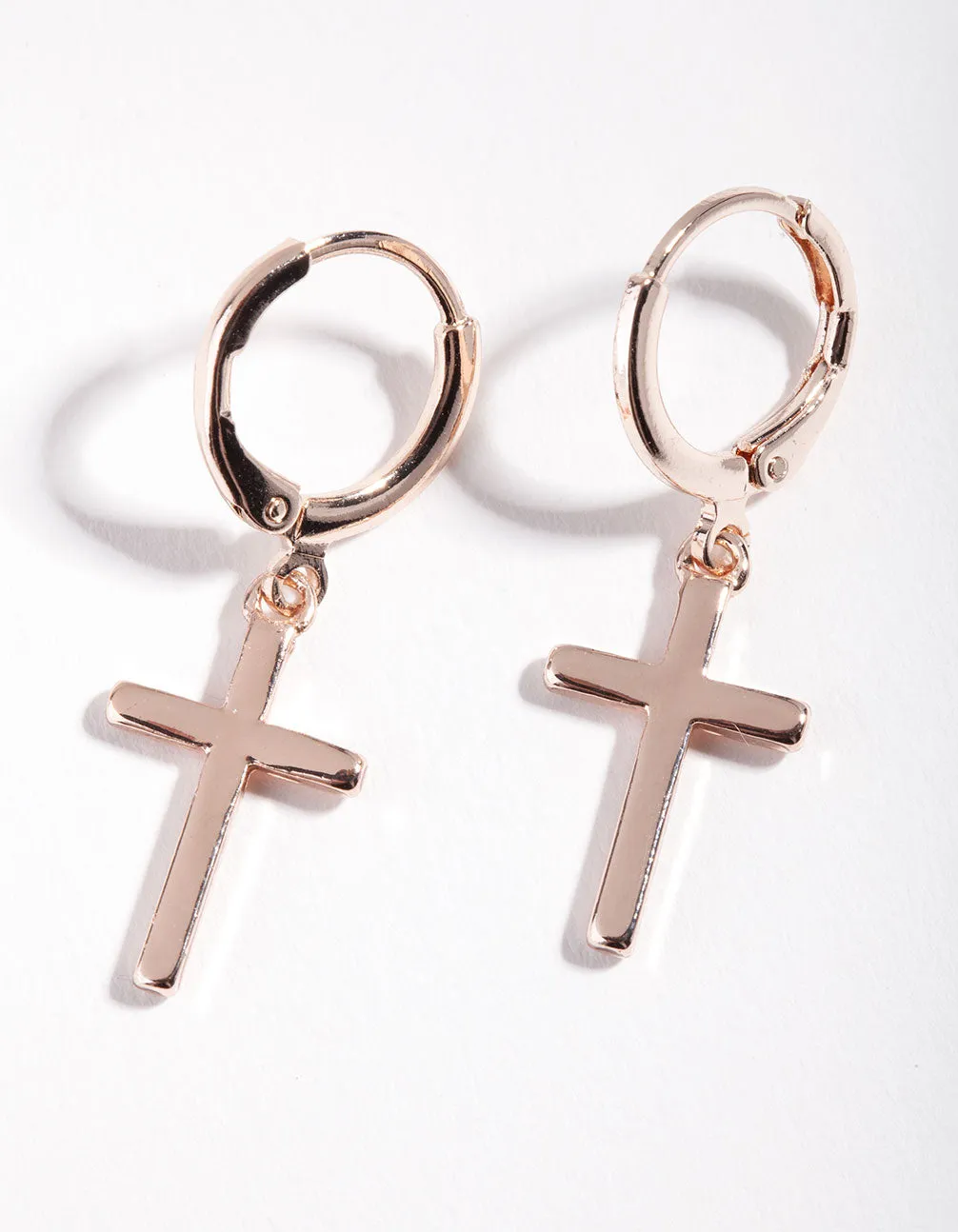 Rose Gold Fine Cross Huggie Earrings