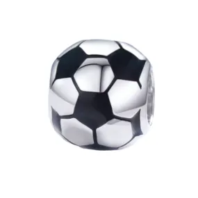 Shiny Soccer Ball Bead Charm 925 Sterling Silver