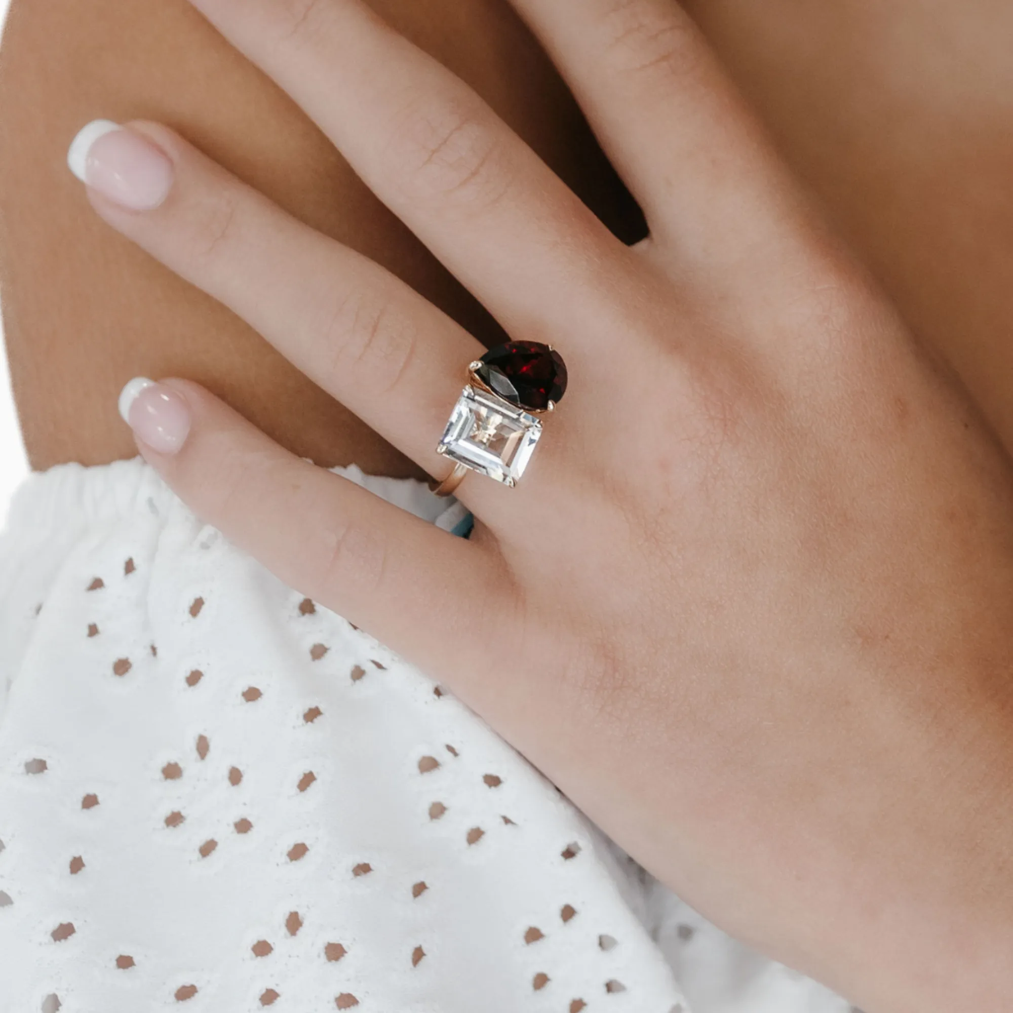 The Deux - Garnet & White Topaz Ring