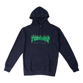 THRASHER(JAPAN) GHOST FLAME HOODED-NAVY