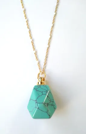 Turquoise Faceted Hexagon Essential Oil Bottle Pendant