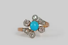 Victorian Turquoise & Diamond Bypass Ring