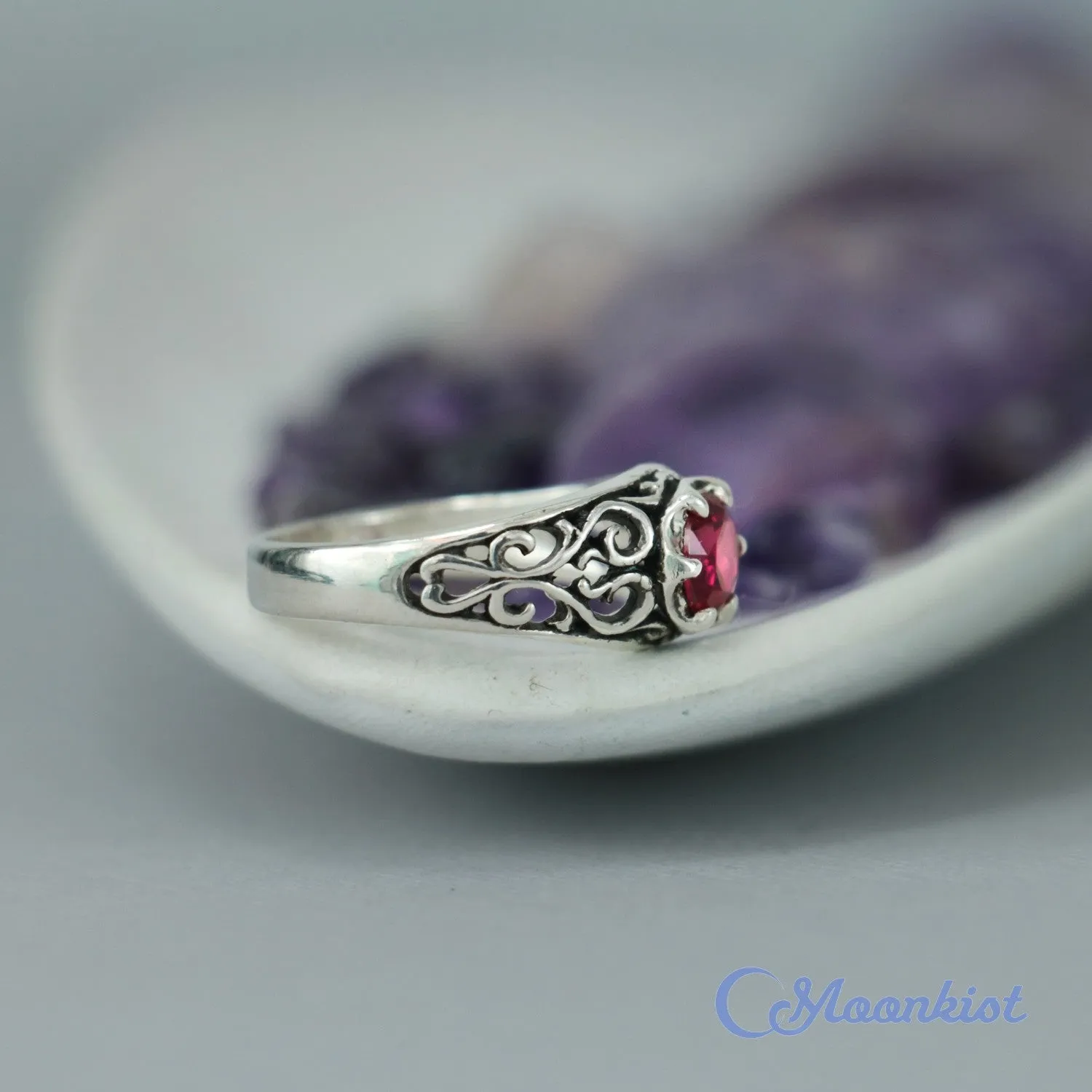 Vintage Inspired Filigree Ruby Promise Ring | Moonkist Designs