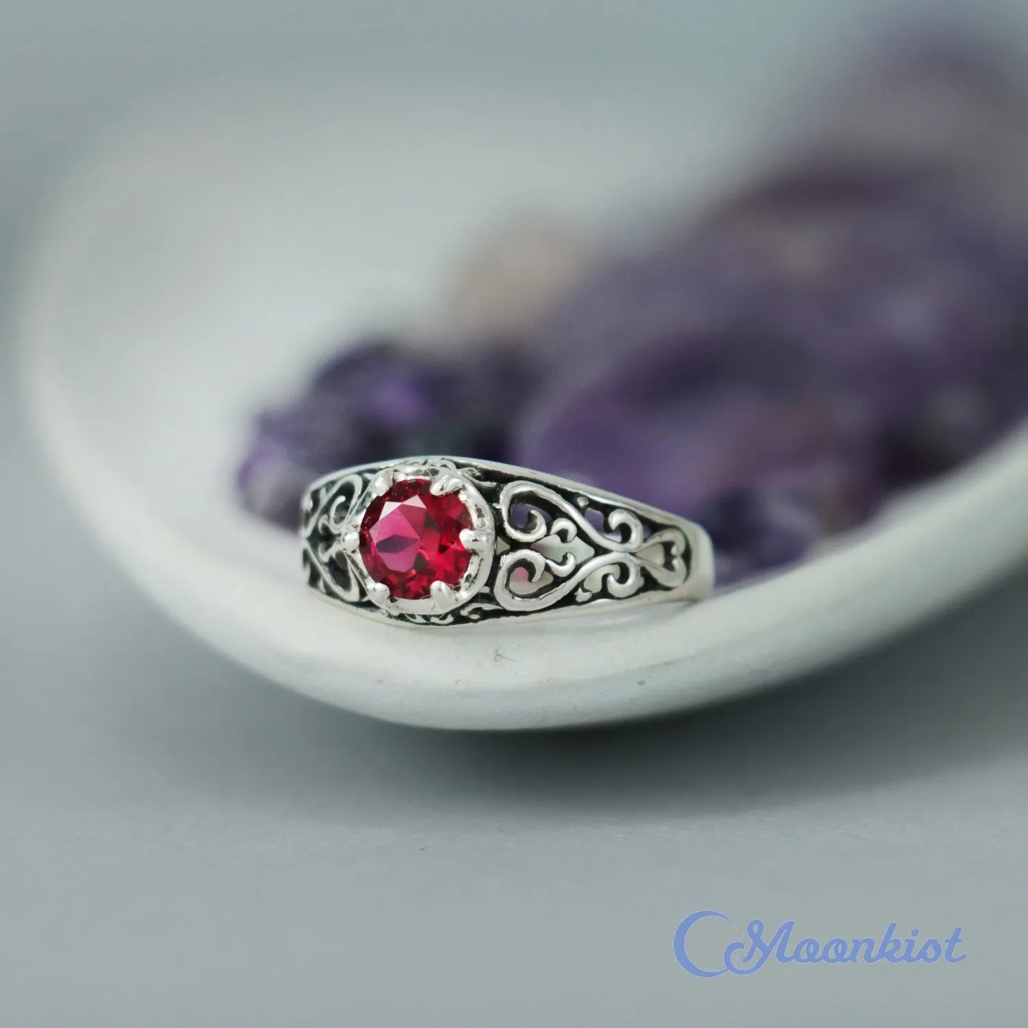 Vintage Inspired Filigree Ruby Promise Ring | Moonkist Designs