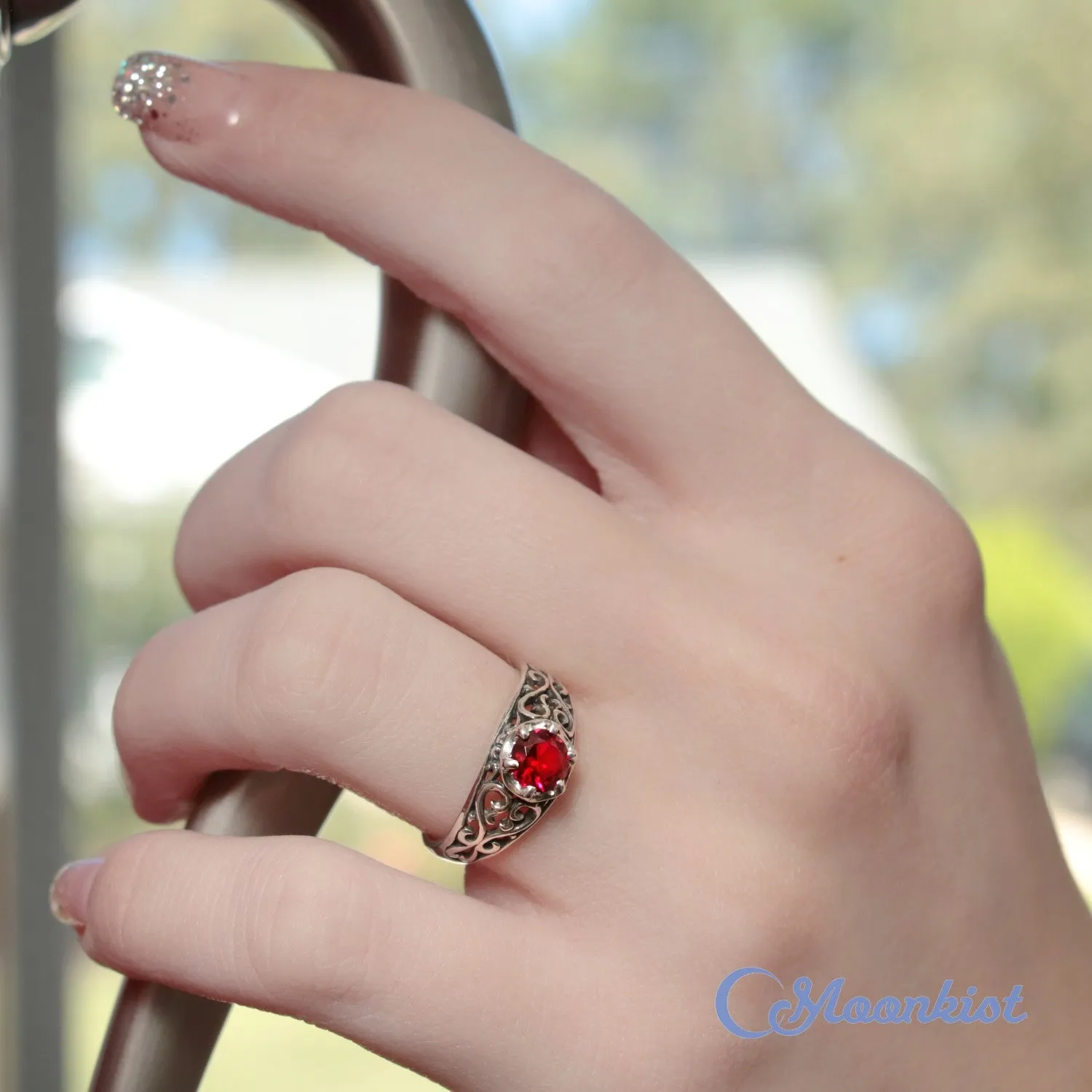 Vintage Inspired Filigree Ruby Promise Ring | Moonkist Designs