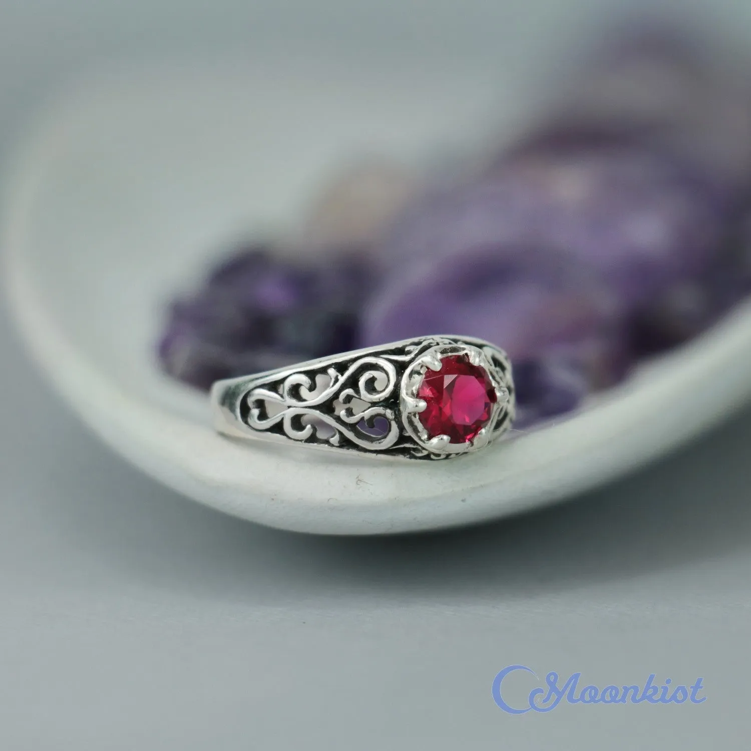 Vintage Inspired Filigree Ruby Promise Ring | Moonkist Designs