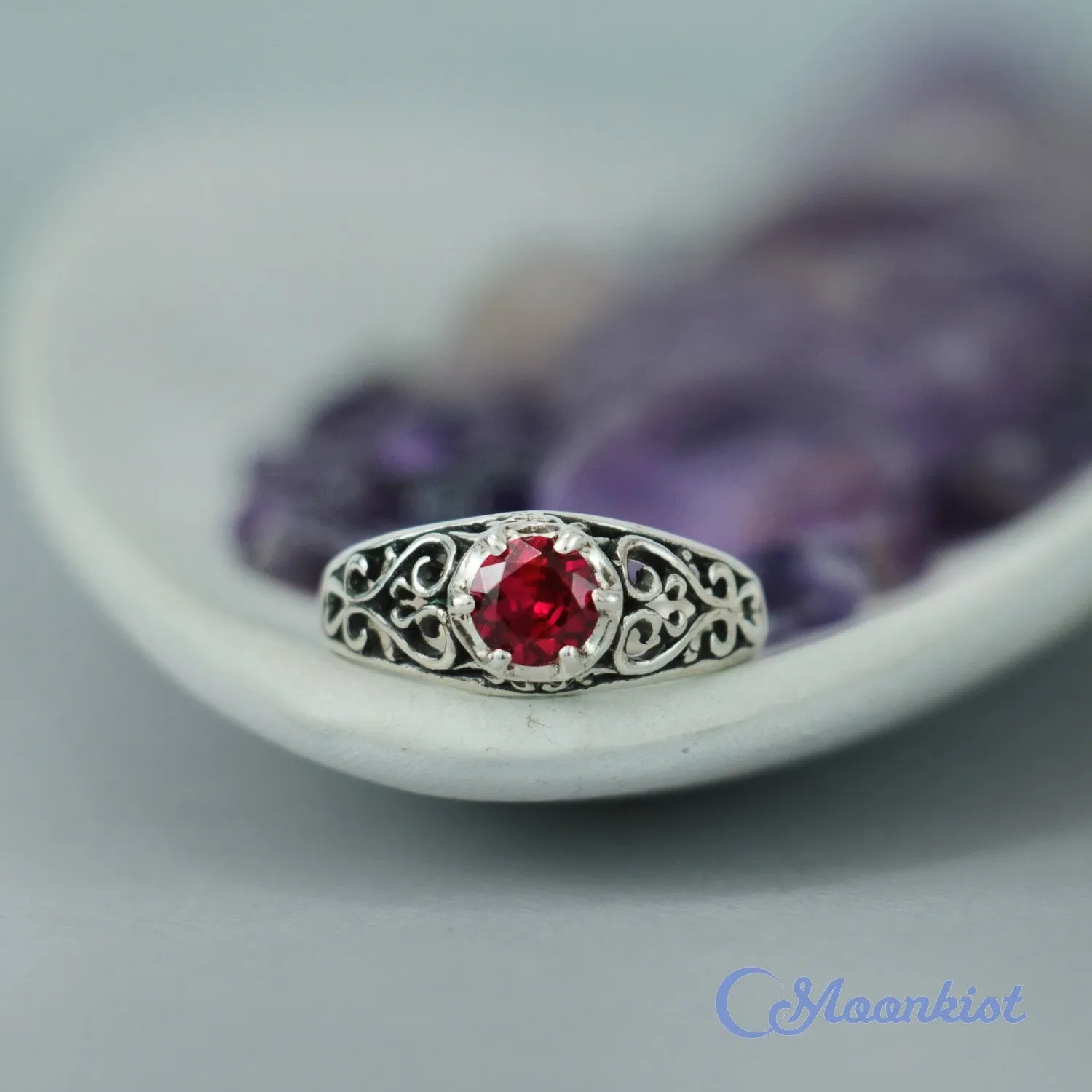 Vintage Inspired Filigree Ruby Promise Ring | Moonkist Designs