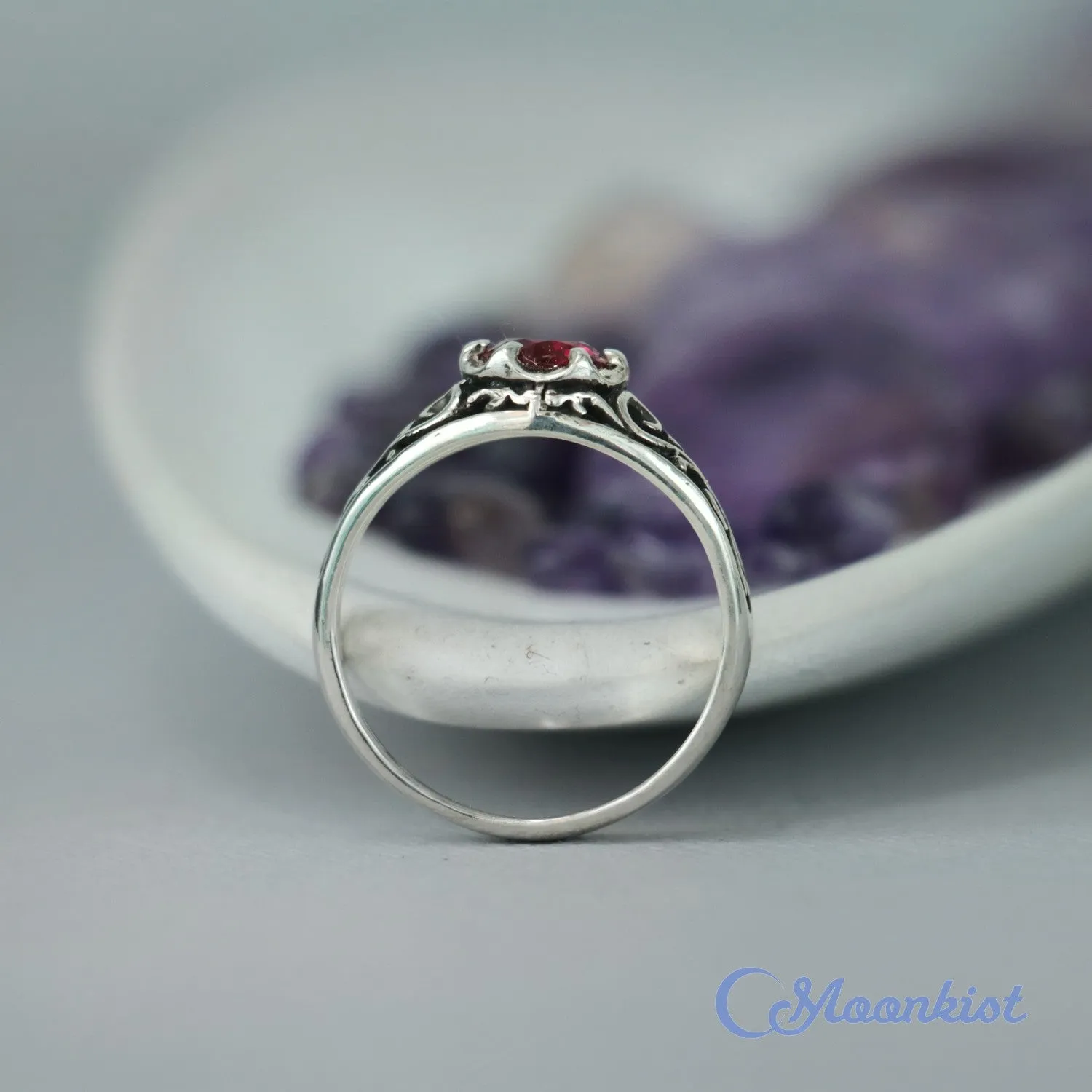 Vintage Inspired Filigree Ruby Promise Ring | Moonkist Designs