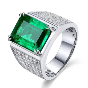 Vintage Square Simulated Emerald Silver Ring